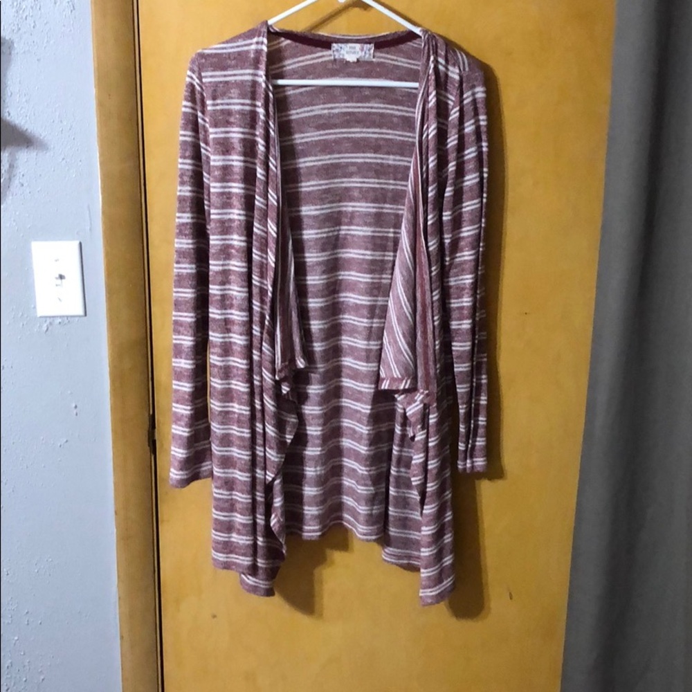 Red and white striped flowy cardigan sweater